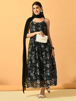 Thumbnail for Myshka Women's Black Festive Flared Anarkali Kurta With Dupatta sets - Distacart