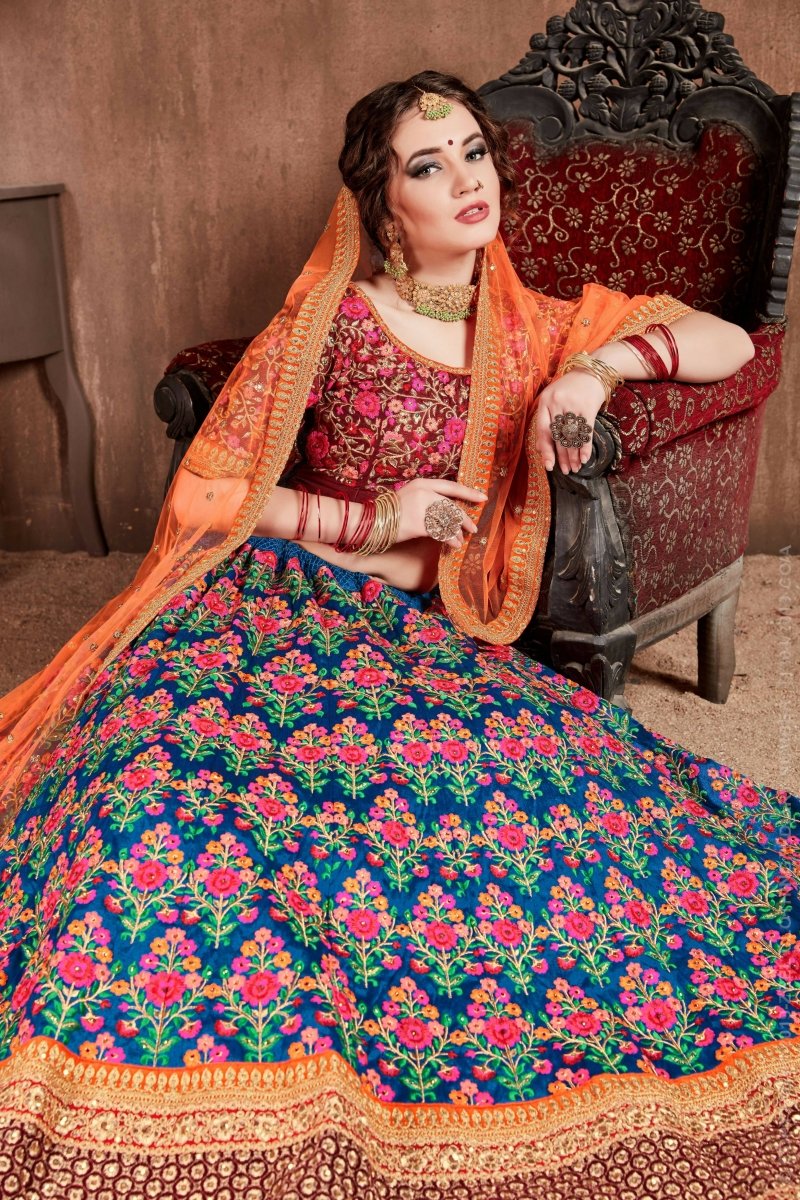 Aastha Fashion Women's Intricate Navy Blue Colored Bridal Wear Embroidered Lehenga Choli - Distacart