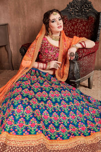 Thumbnail for Aastha Fashion Women's Intricate Navy Blue Colored Bridal Wear Embroidered Lehenga Choli - Distacart