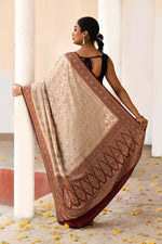 Thumbnail for Joban Fashion Crème Crepe Chiffon Pure Handloom Banarasi Silk Saree