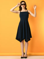 Thumbnail for Myshka Women's Navy Blue Solid Party Dress - Distacart