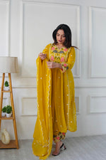 Thumbnail for Prazu Fashion Yellow Georgette Embroidered Salwar Suit