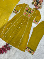 Thumbnail for Prazu Fashion Yellow Georgette Embroidered Salwar Suit
