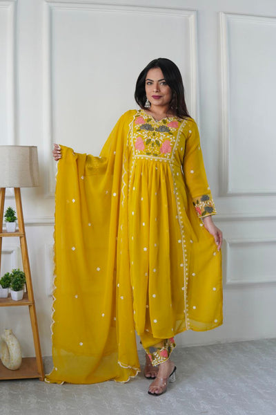 Prazu Fashion Yellow Georgette Embroidered Salwar Suit