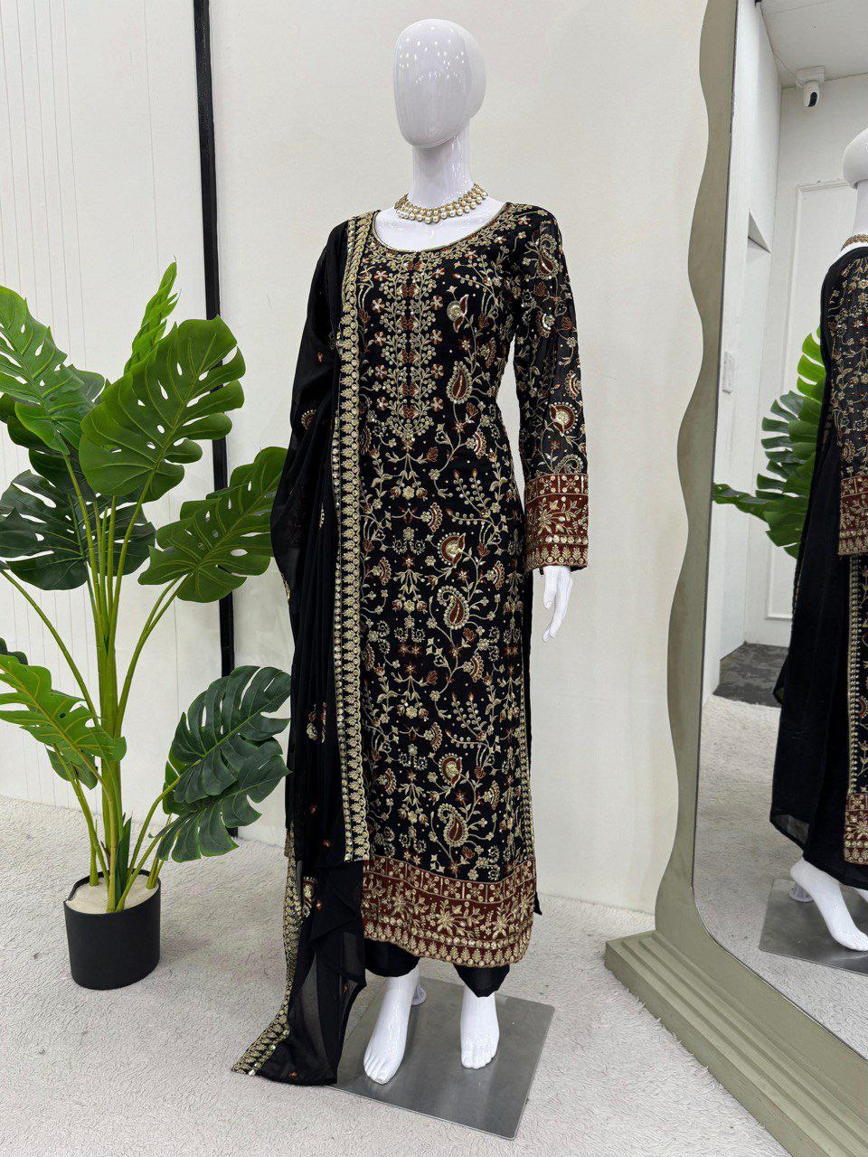 Prazu Fashion Black Faux Georgette Sequence Salwar Suit