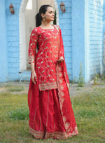 Thumbnail for Prazu Fashion Red Rangoli Silk Embroidered Lehenga Style Suit