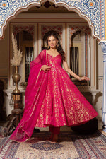 Thumbnail for Prazu Fashion Pink Jacquard Silk Weaving Gown With Dupatta