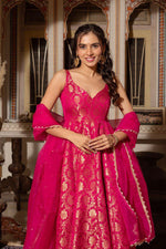Thumbnail for Prazu Fashion Pink Jacquard Silk Weaving Gown With Dupatta