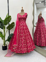 Thumbnail for Prazu Fashion Pink Jacquard Silk Weaving Gown With Dupatta