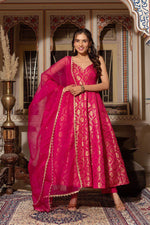 Thumbnail for Prazu Fashion Pink Jacquard Silk Weaving Gown With Dupatta