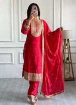 Thumbnail for Prazu Fashion Red Silk Embriodered Salwar Suit