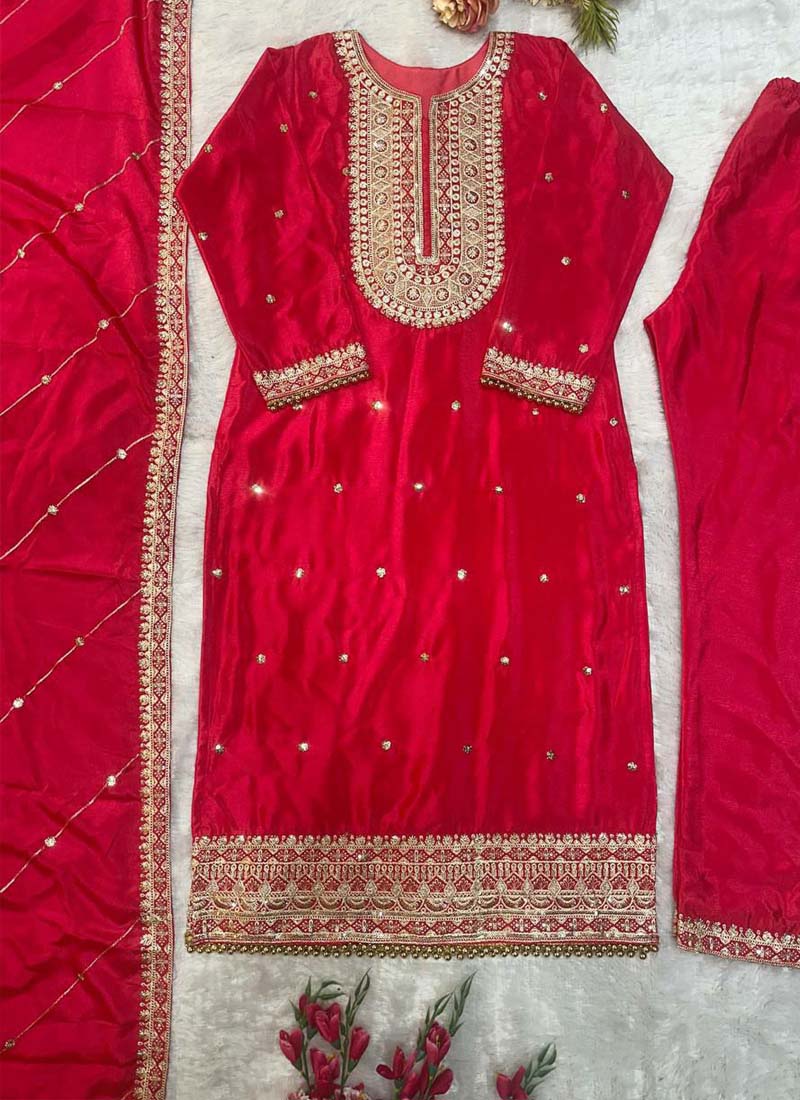 Prazu Fashion Red Silk Embriodered Salwar Suit