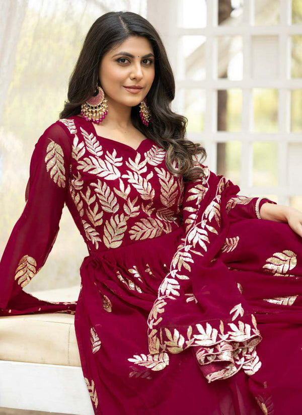 Prazu Fashion Red Georgette Sequence Gown With Dupatta