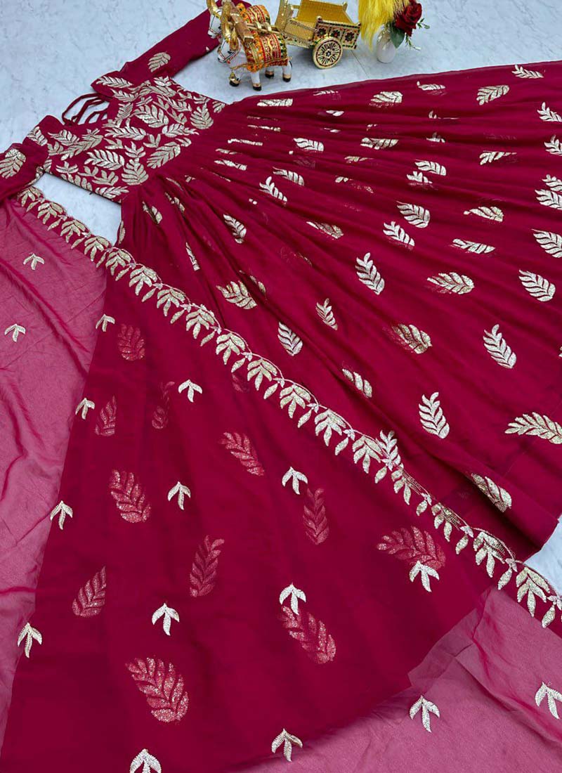 Prazu Fashion Red Georgette Sequence Gown With Dupatta