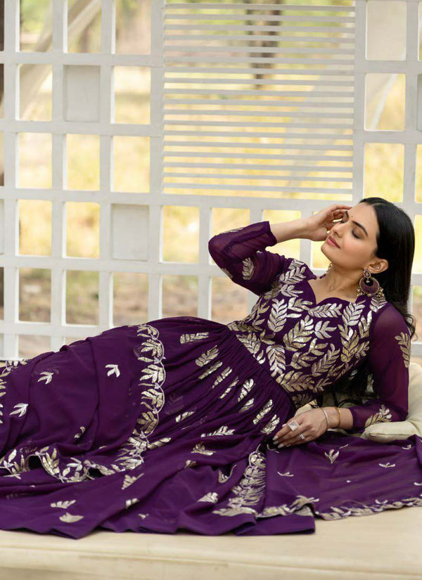 Prazu Fashion Violet Georgette Sequence Gown With Dupatta