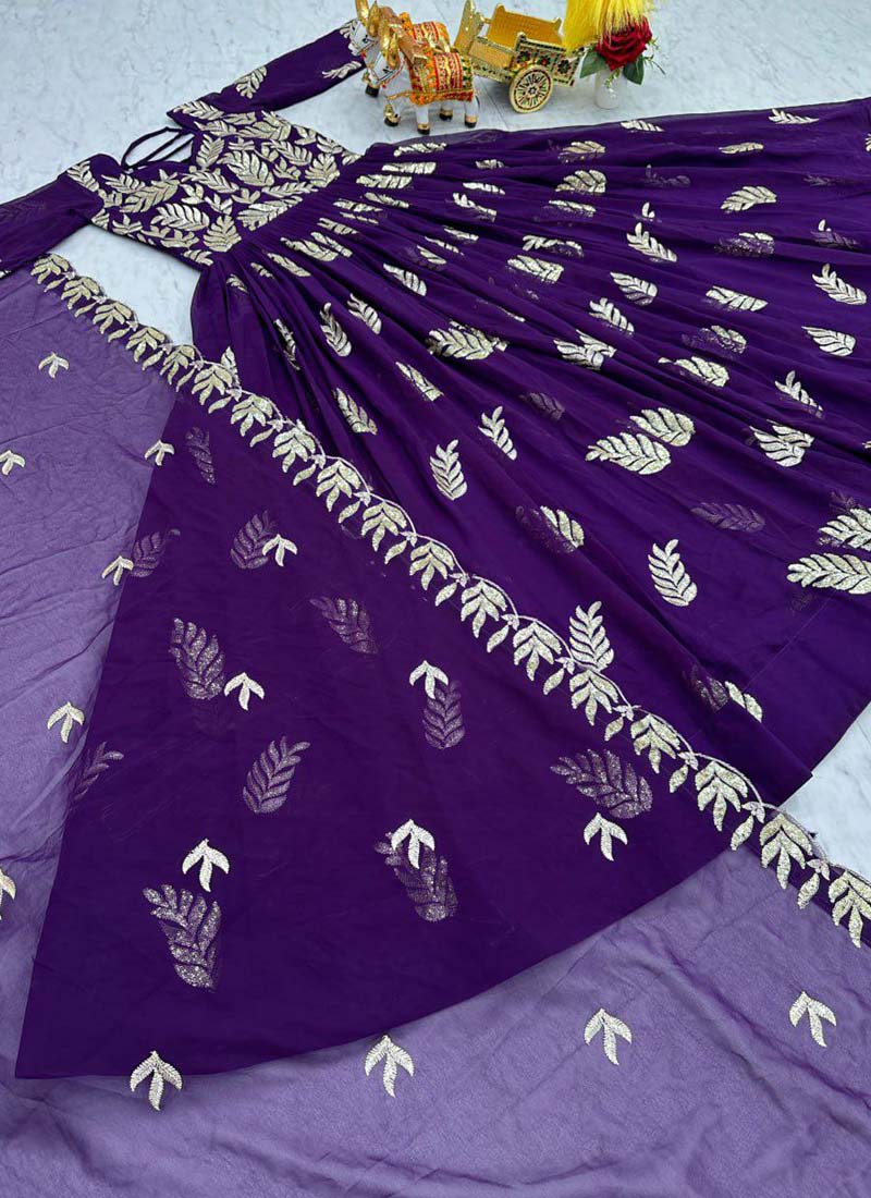 Prazu Fashion Violet Georgette Sequence Gown With Dupatta