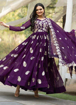Thumbnail for Prazu Fashion Violet Georgette Sequence Gown With Dupatta