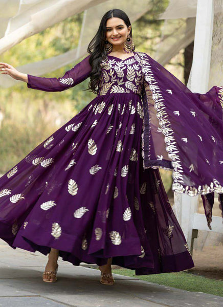 Prazu Fashion Violet Georgette Sequence Gown With Dupatta