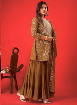 Thumbnail for Prazu Fashion Beige Georgette Embroidered Sharara Suit