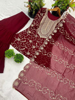 Thumbnail for Prazu Fashion Maroon Georgette Embroidered Sharara Suit
