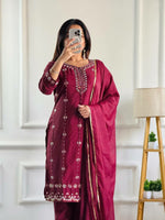 Thumbnail for Prazu Fashion Maroon Georgette Embroidered Salwar Suit