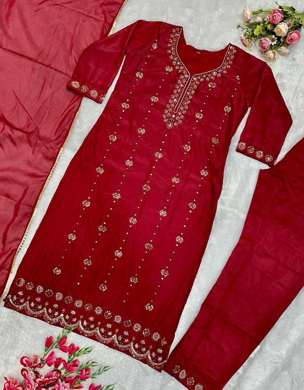 Prazu Fashion Maroon Georgette Embroidered Salwar Suit