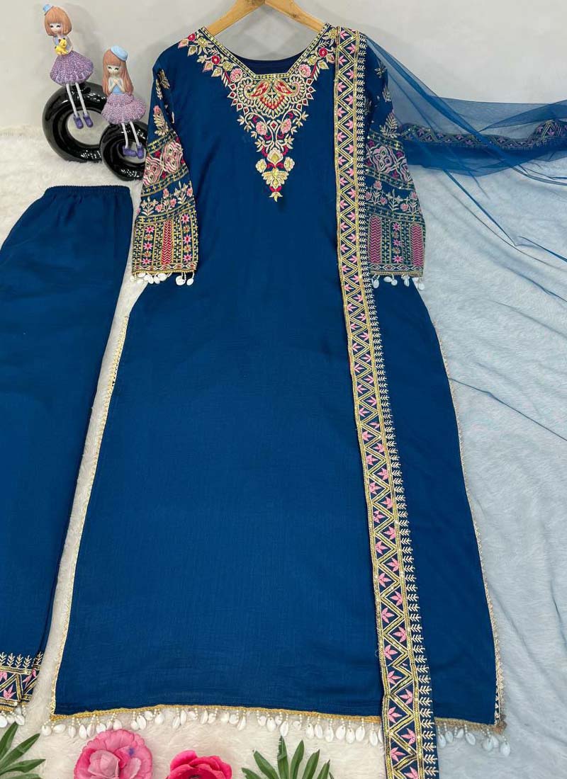 Prazu Fashion Royal Blue Vichitra Silk Embroidered Salwar Suit