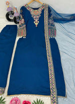 Thumbnail for Prazu Fashion Royal Blue Vichitra Silk Embroidered Salwar Suit