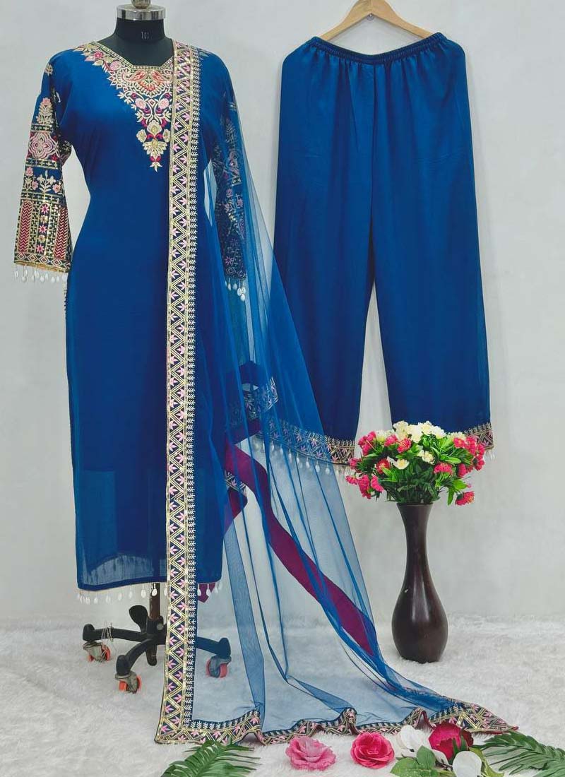 Prazu Fashion Royal Blue Vichitra Silk Embroidered Salwar Suit