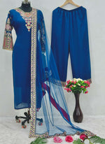 Thumbnail for Prazu Fashion Royal Blue Vichitra Silk Embroidered Salwar Suit
