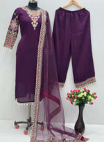 Thumbnail for Prazu Fashion Violet Vichitra Silk Embroidered Salwar Suit
