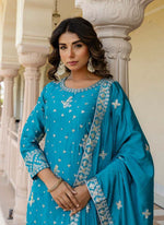 Thumbnail for Prazu Fashion Teal Blue Chinon Silk Sequence Sharara Suit