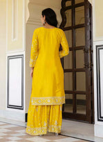 Thumbnail for Prazu Fashion Yellow Chinon Silk Sequence Sharara Suit