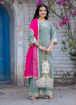 Thumbnail for Prazu Fashion Sea Green Roman Silk Embroidered Salwar Suit