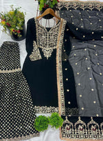 Thumbnail for Prazu Fashion Black Georgette Embroidered Sharara Suit