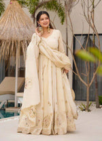 Thumbnail for Prazu Fashion Off White Chinon Silk Sequence Anarkali Suit