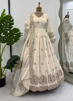Thumbnail for Prazu Fashion Off White Chinon Silk Sequence Anarkali Suit
