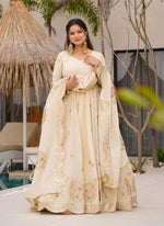 Thumbnail for Prazu Fashion Off White Chinon Silk Sequence Anarkali Suit