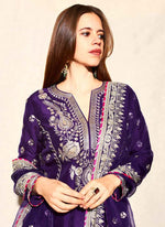 Thumbnail for Prazu Fashion Violet Blue Chinon Silk Embroidered Palazzo Suit