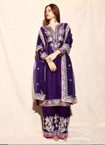 Thumbnail for Prazu Fashion Violet Blue Chinon Silk Embroidered Palazzo Suit