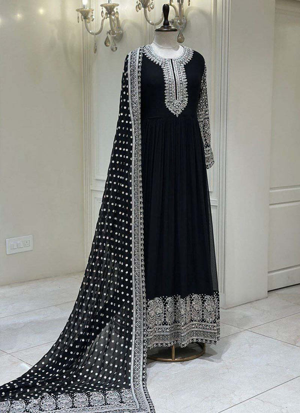 Prazu Fashion Black Georgette Sequence Anarkali Suit
