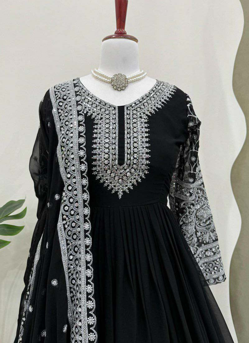 Prazu Fashion Black Georgette Sequence Anarkali Suit
