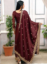 Thumbnail for Prazu Fashion Dark Maroon Chinon Silk Embroidered Sharara Suit
