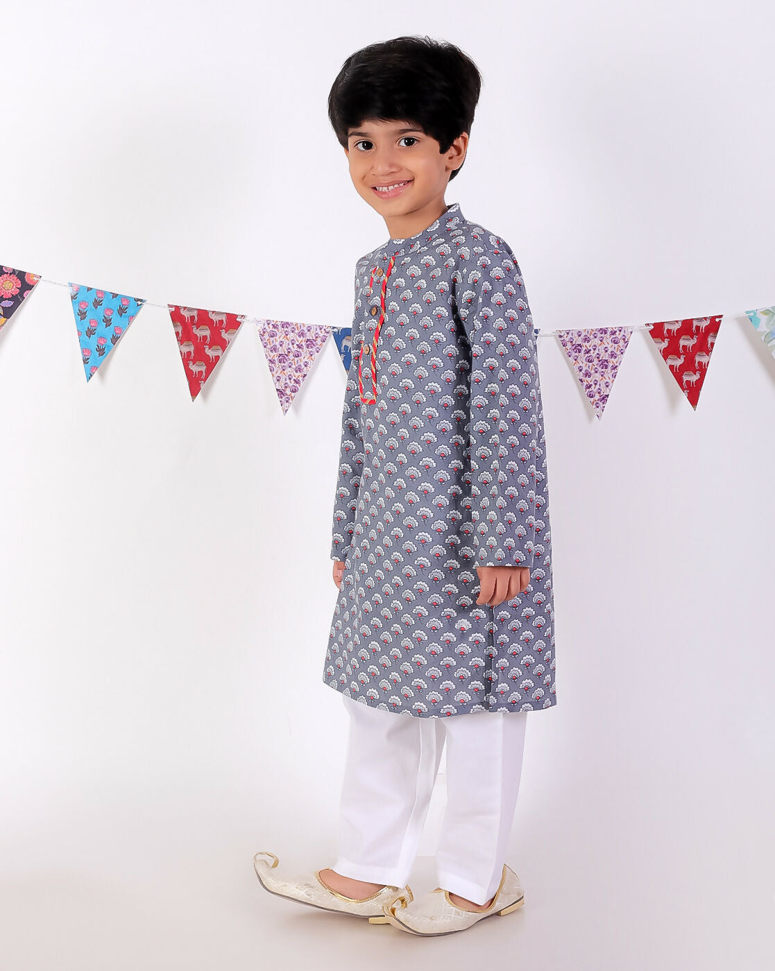 Lil Drama Jaipur Boys Grey Kurta and Pyjama Ethnic Set - Distacart