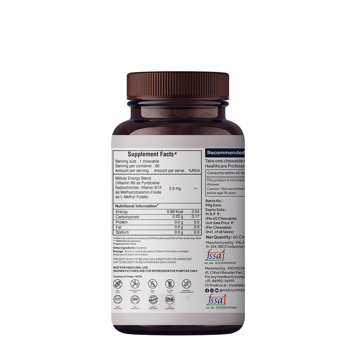 Miduty by Palak Notes Methyl B-12 & Folate Chewable Tablets - Distacart