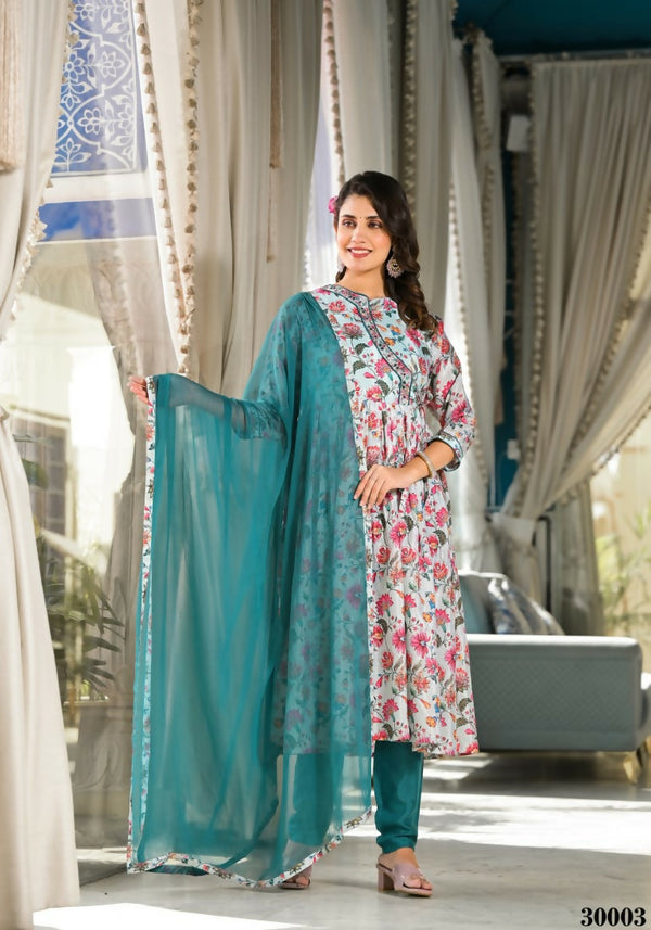 Designer Stylish Mid Night Blue Rubi Silk Stitched Suit With Dupatta - Kiyara - Distacart