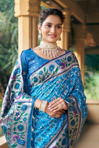 Thumbnail for Aastha Fashion Teal Woven Patola Silk Saree with Blouse - Distacart