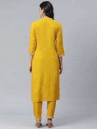 Thumbnail for Anubhutee Mustard Yellow & Blue Embroidered Kurta with Trousers - Distacart