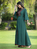 Thumbnail for Juniper Jade Green Ethnic Motif Printed Rayon High-Slit Kurta & Palazzo Set With Thread Work Embroidery - Distacart