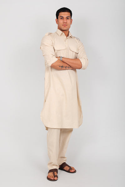 Bluesaanchi Men's Pathani Cream Color Kurta With Trouser Pant - Distacart